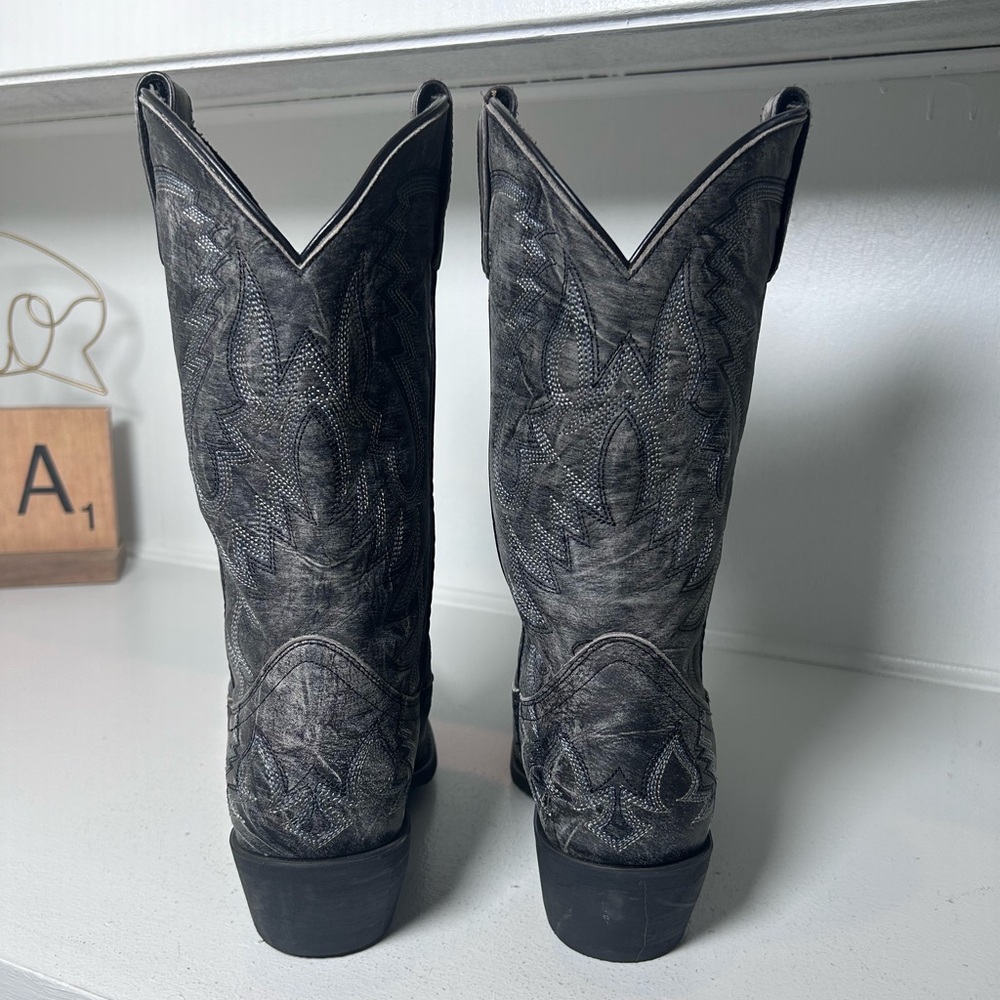 Laredo Black Western Boots Mens 7.5D Womens 9 Leather Cowboy Inlay Classic - Picture 5 of 8